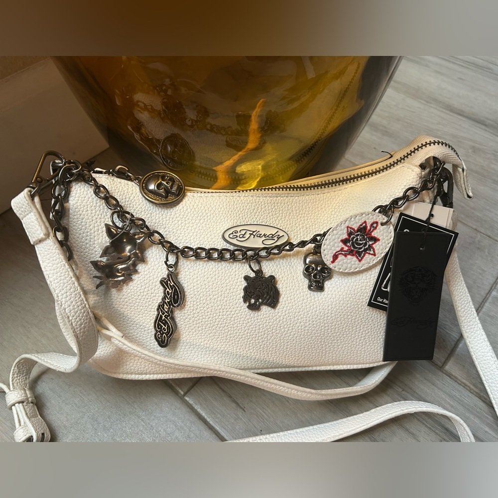 Ed Hardy white crossbody shoulder bag